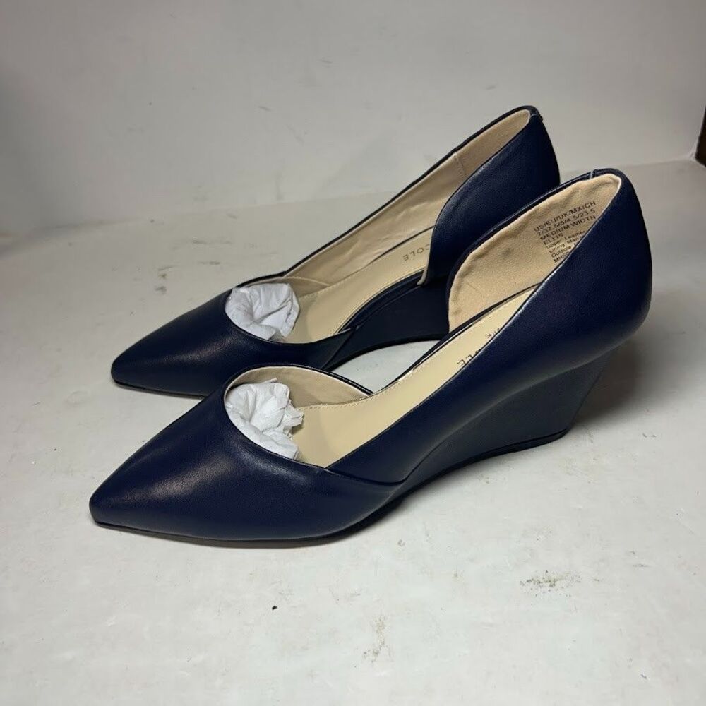 Kenneth Cole Womens 7 M Navy Blue Ellis Pointed Toe Wedge Heels NIB ZK9 - Picture 2 of 5